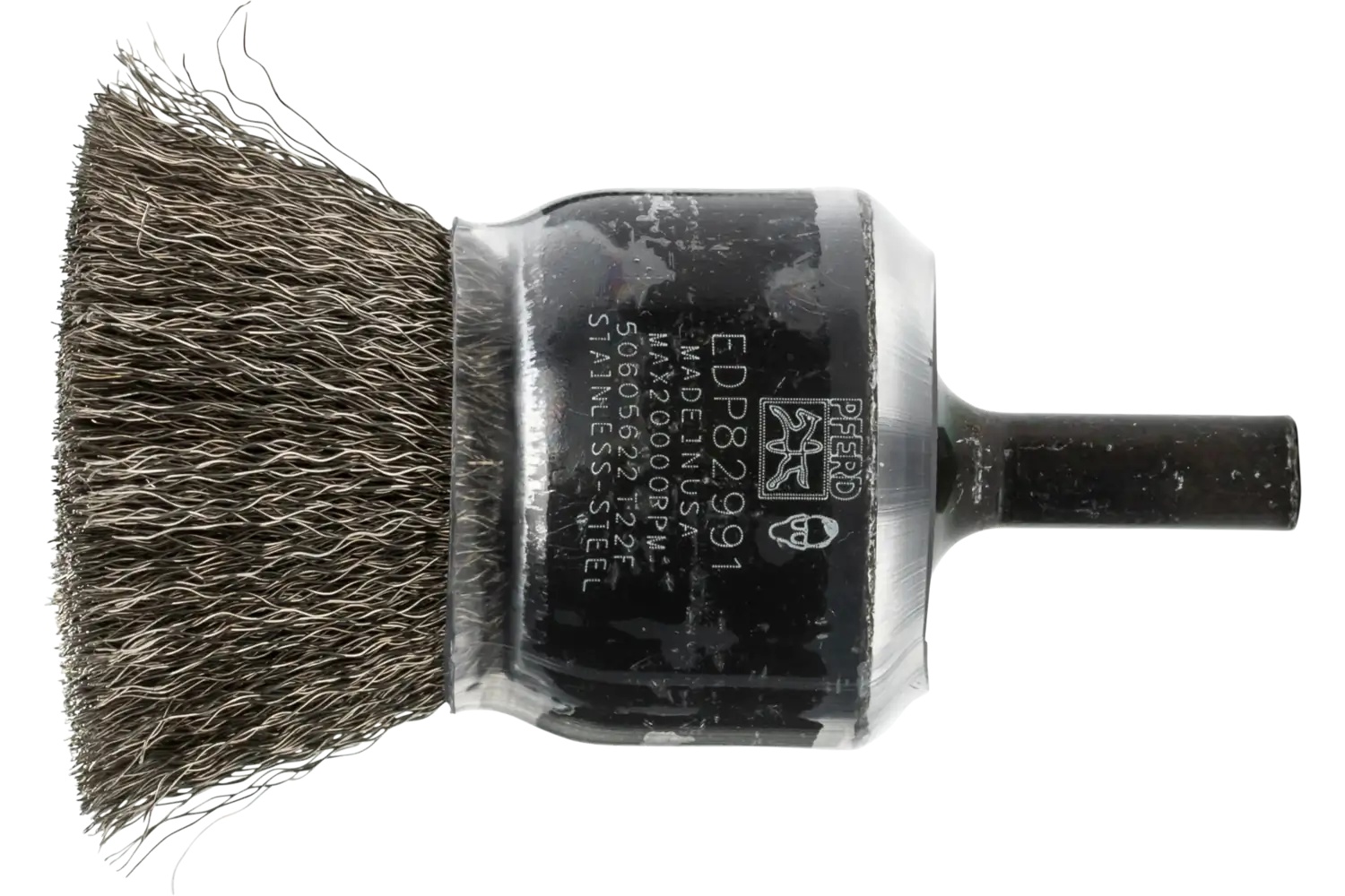 Picture of Pferd Crimped Wire End Brush 1" Dia. .006 Stainless Steel 1/4" Shank